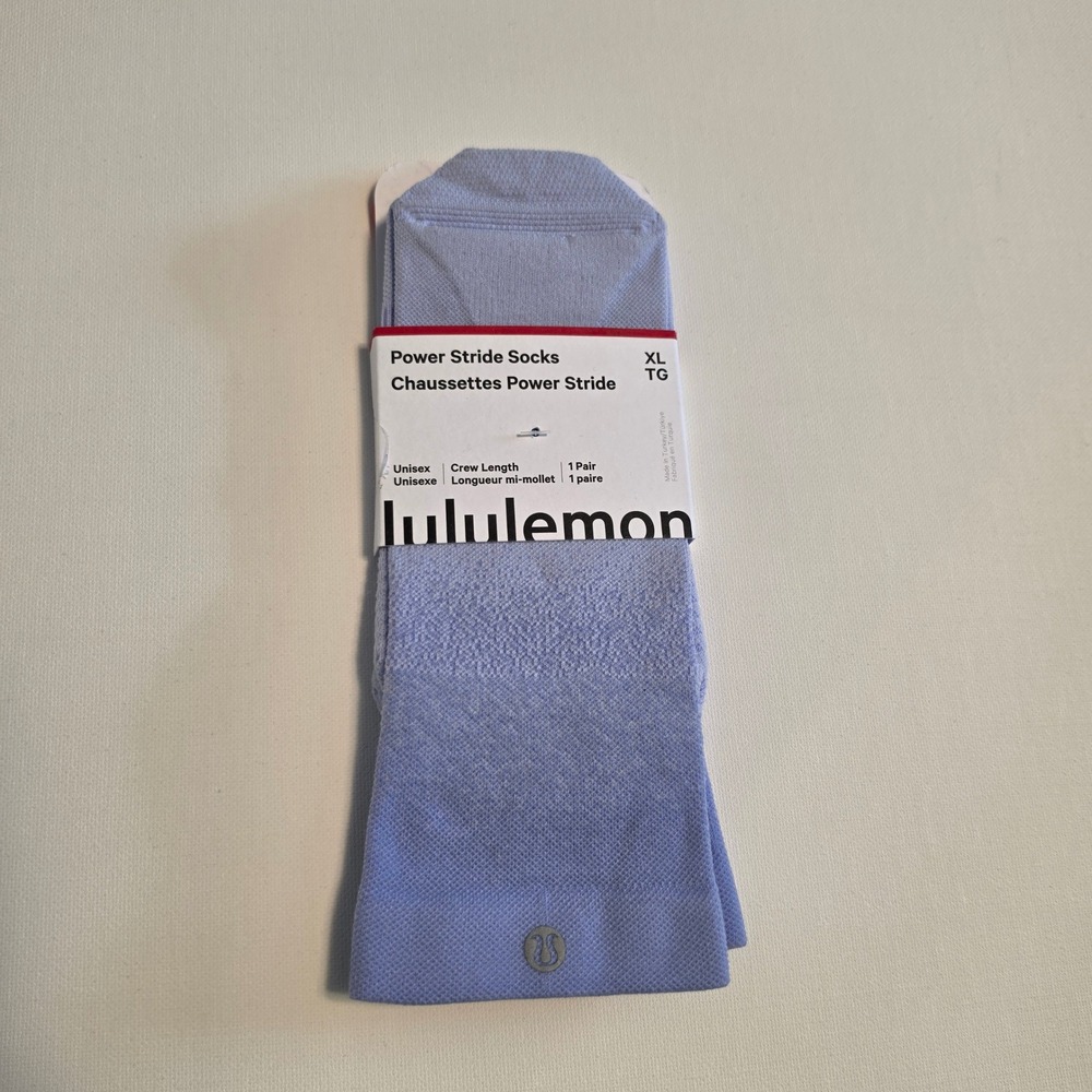 Lululemon Power Stride Crew Socks Oasis Blue Solid Unisex Size XL New